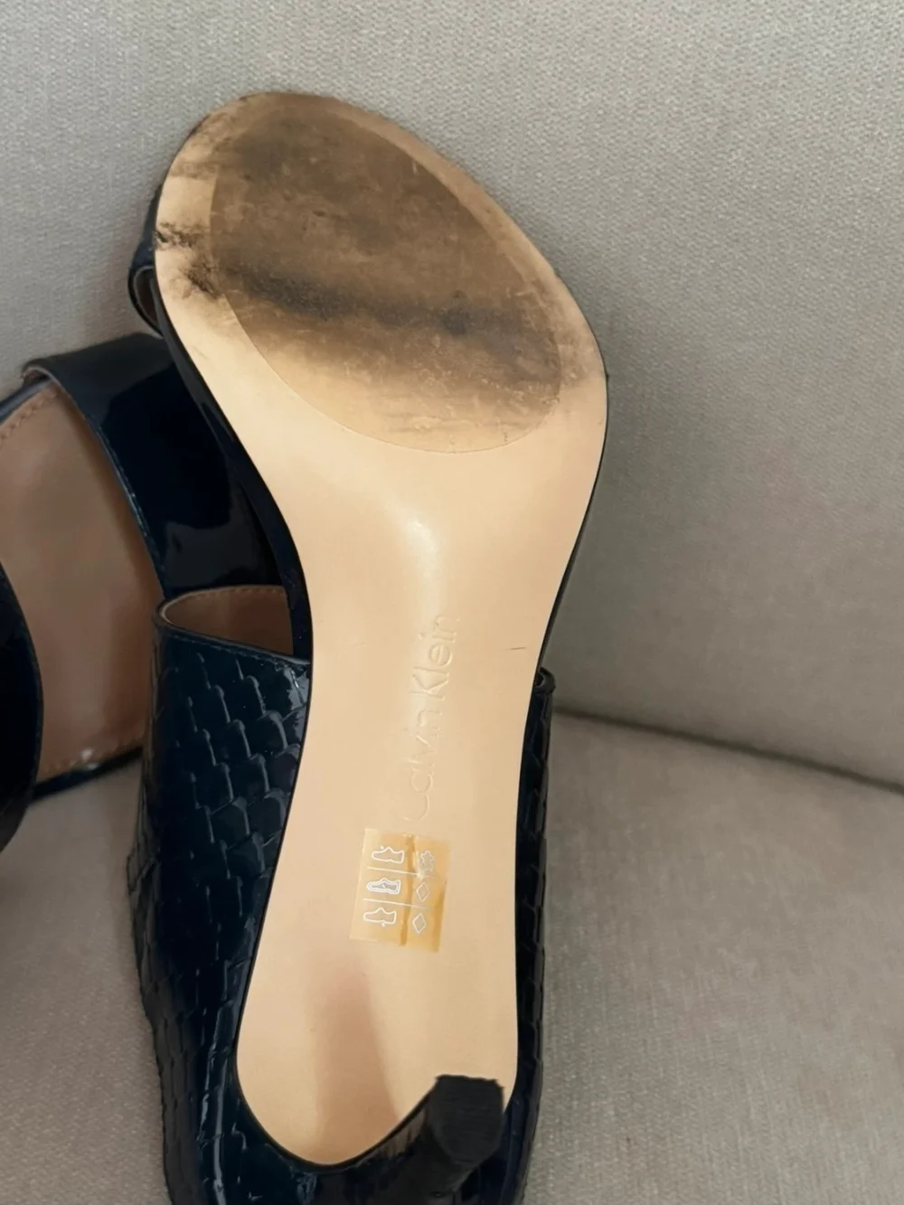 Calvin Klein Black Patent Two-Band Dress Mule Heel